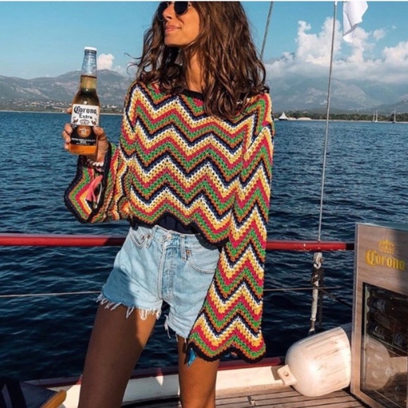 multicolor crochet set shorts and top - Picture 4 of 9